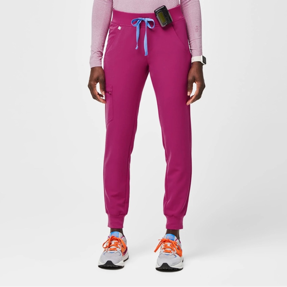 Figs Women's Magenta Track Joggers with Blue Drawstring
